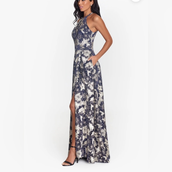 Amazing Long Halter Top Wrap Foil Print Dress - Picture 1 of 11